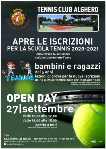 Iscrizioni scuola tennis e open day per tutti !!!